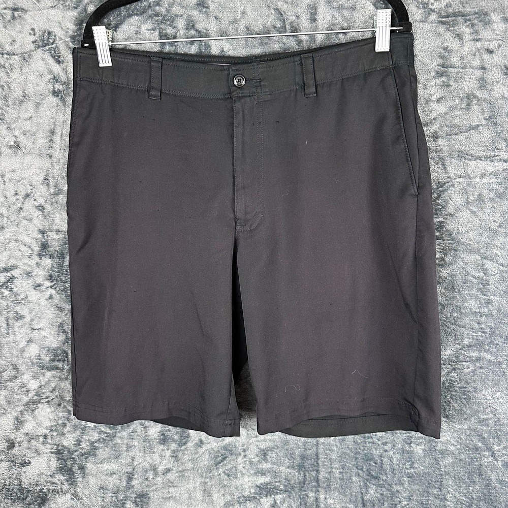 PGA TOUR Men's Golf Shorts Black 34 Flat Front Polyester Zip Pockets Belt Loops